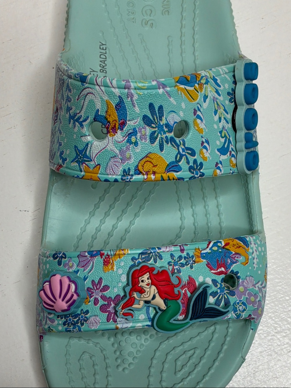 CROCS Kids Light Aqua Mermaid Slide Sandals with Colorful Ocean Print - Picture 7 of 8